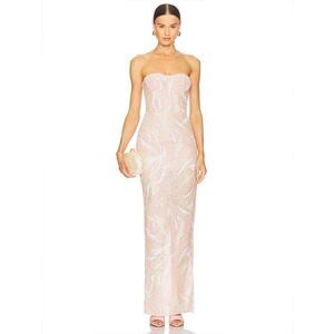 New Bronx and Banco Dahlia Strapless Maxi Dress in Blush Multi Pink, size S